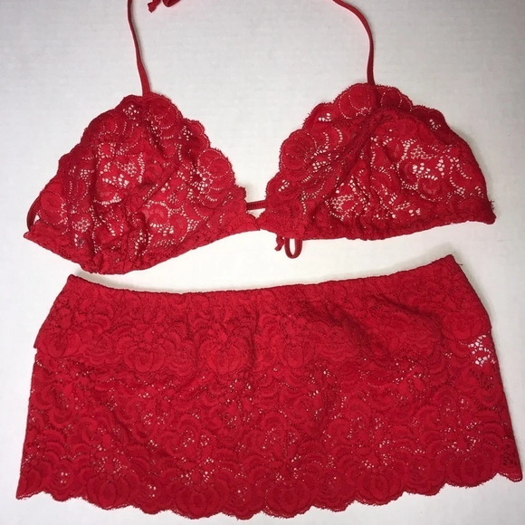 Zuliana Size Large Red Lace Lingerie Skirt Set. Made in Brazil, New With Tags. - Picture 4 of 4